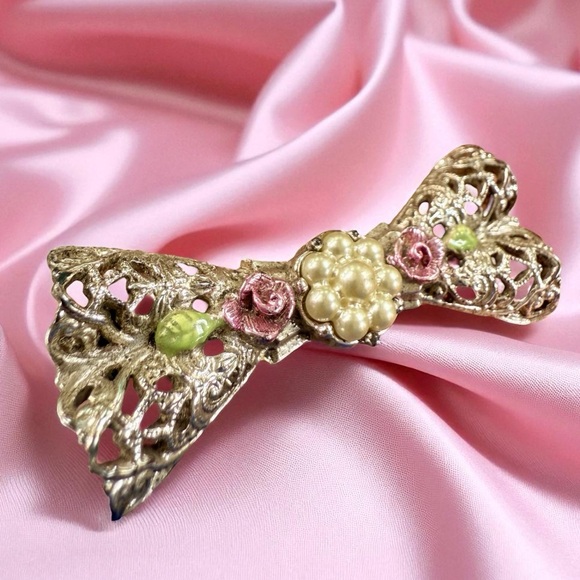 Vintage Gold & Pink Bow Brooch - Small - Picture 6 of 7